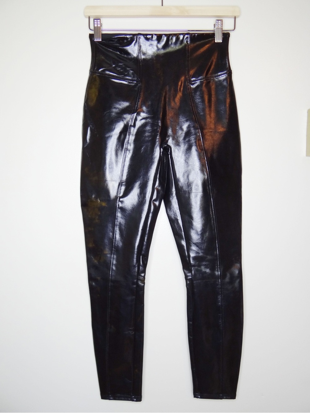 SPANX Black/Gold High Shine Faux Leather Legging Pants Size S